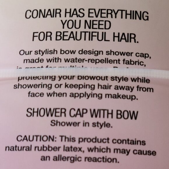 CONAIR SHOWER CAP WITH BOW -BLACK /WHITE STRIPED RUBBER UNISEX ONE SIZE - Picture 6 of 6